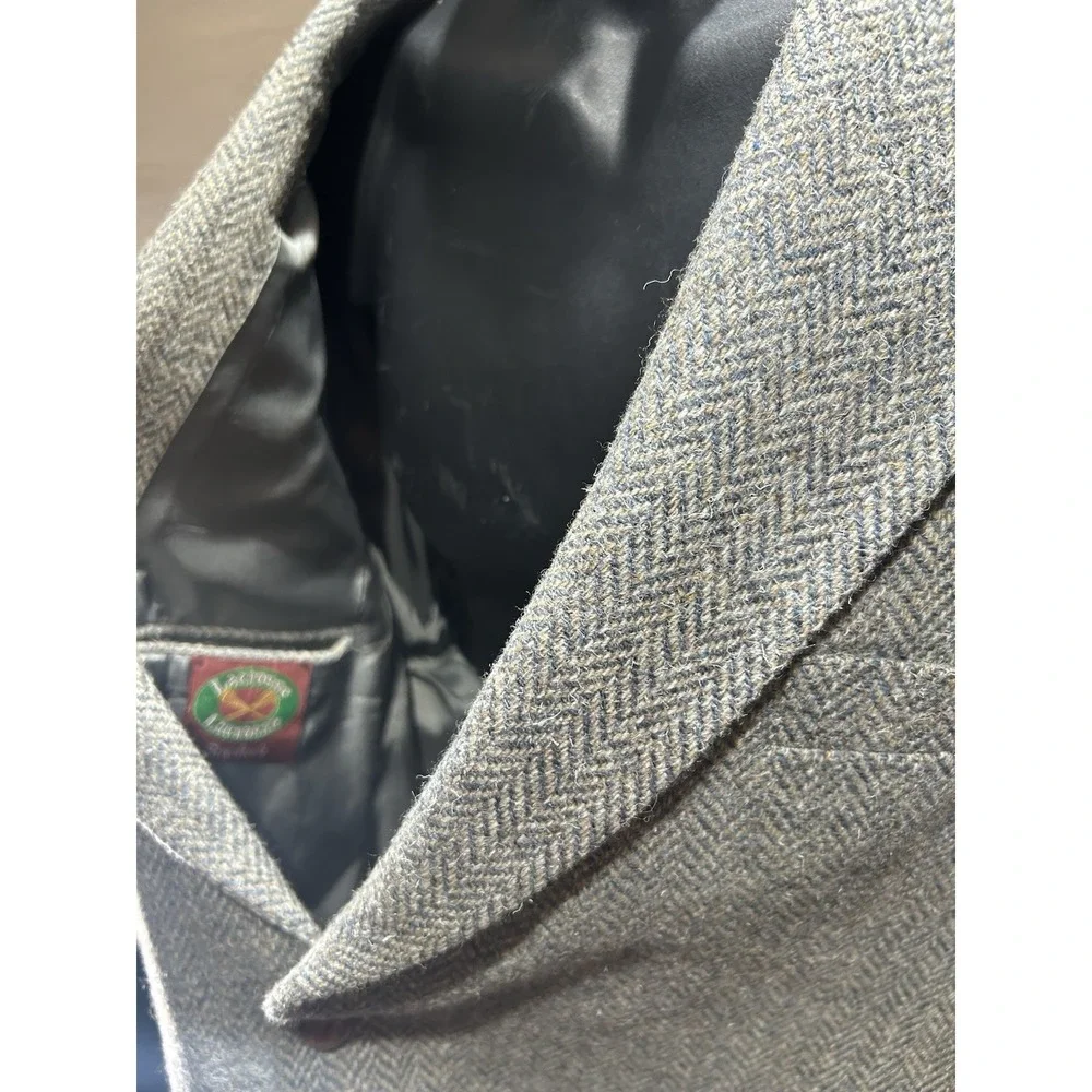 Vintage Lacrosse Mens 46L Grey Herringbone Pure Wool Blazer Sport Coat